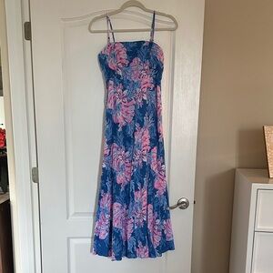 Lilly Pulitzer Blue Maxi Dress with Pink Floral Print